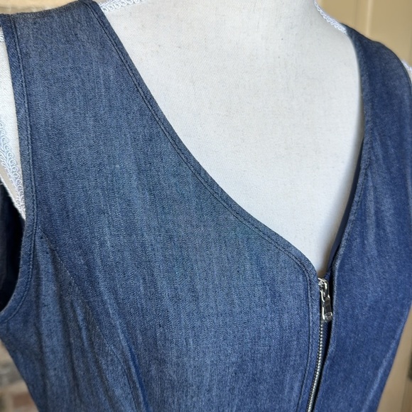 Nine West Chambray Denim Sleeveless Sheath Mini Dress Denim Silver Zip Front - Picture 6 of 13